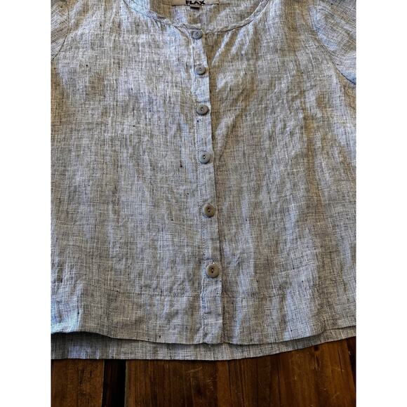 Flax Size Medium Button Front Shirt Top 100% Linen Blouse Lagenlook Artsy - Picture 4 of 12